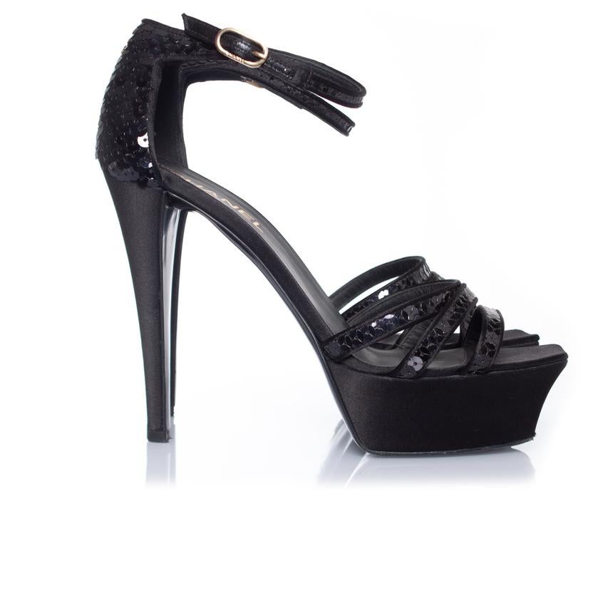 Chanel, Black sequined sandal For Sale 2