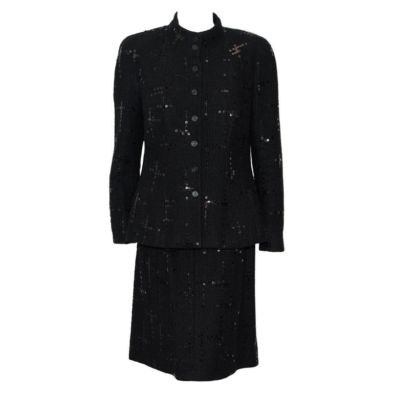 Chanel Black Sequined Tweed Skirt Suit From 2002 Fall Collection For ...