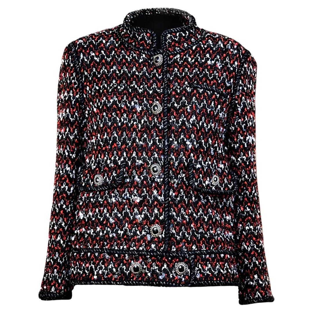 CHANEL Black Sequinned Lesage Tweed Jacket 46 FR