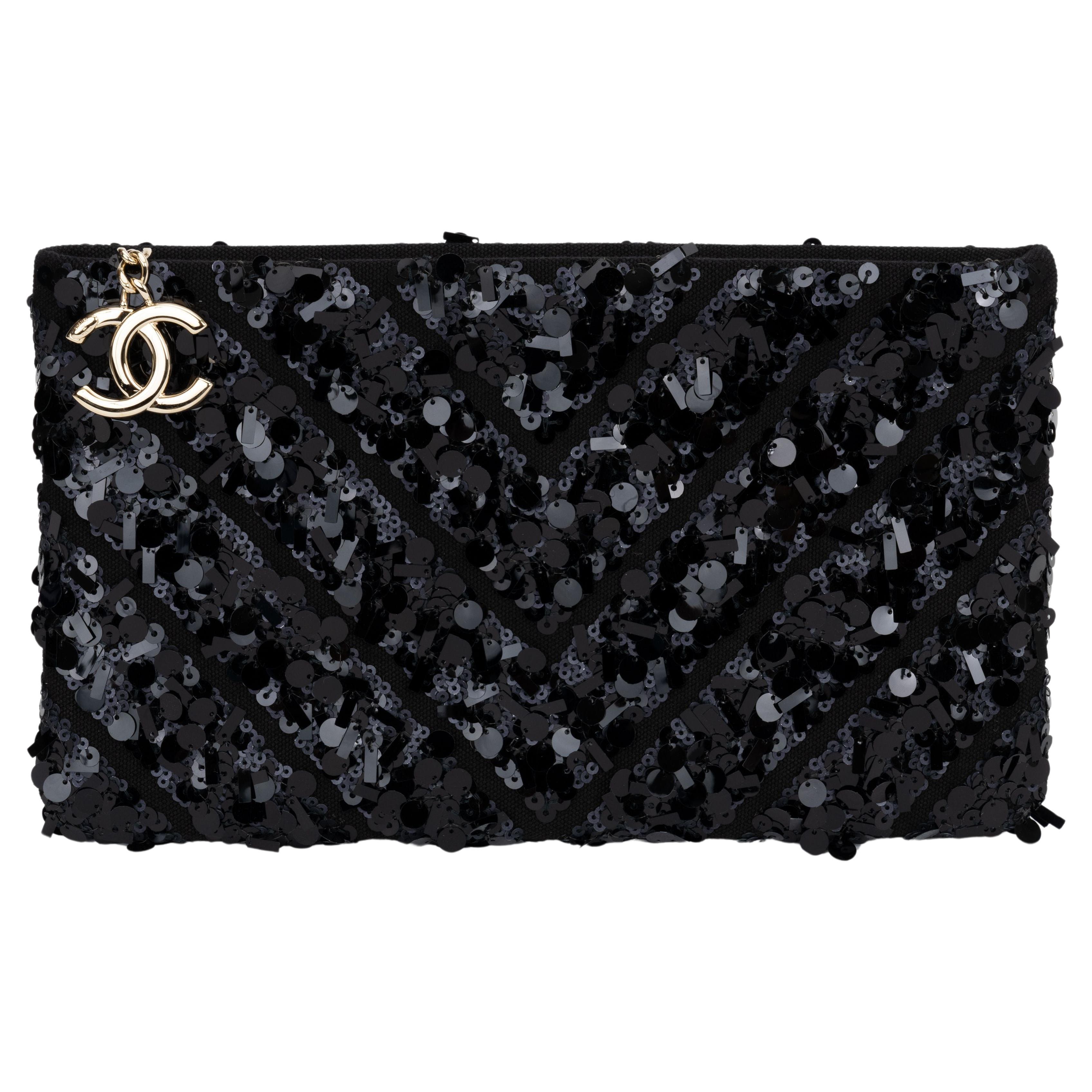 Chanel Black Sequins Evening Clutch
