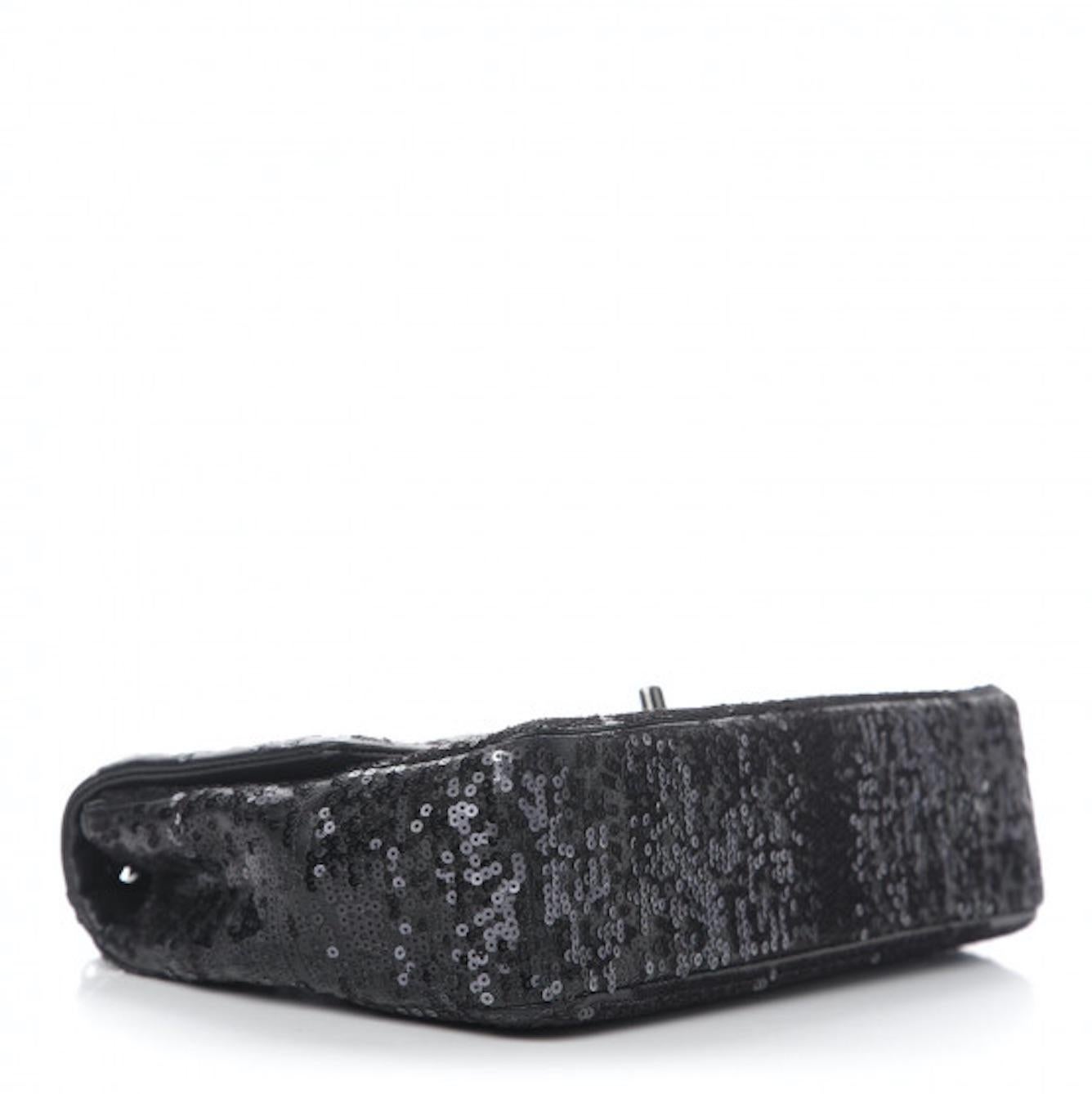 Chanel Black Sequins So Classic Jumbo Maxi Shoulder Bag For Sale 1