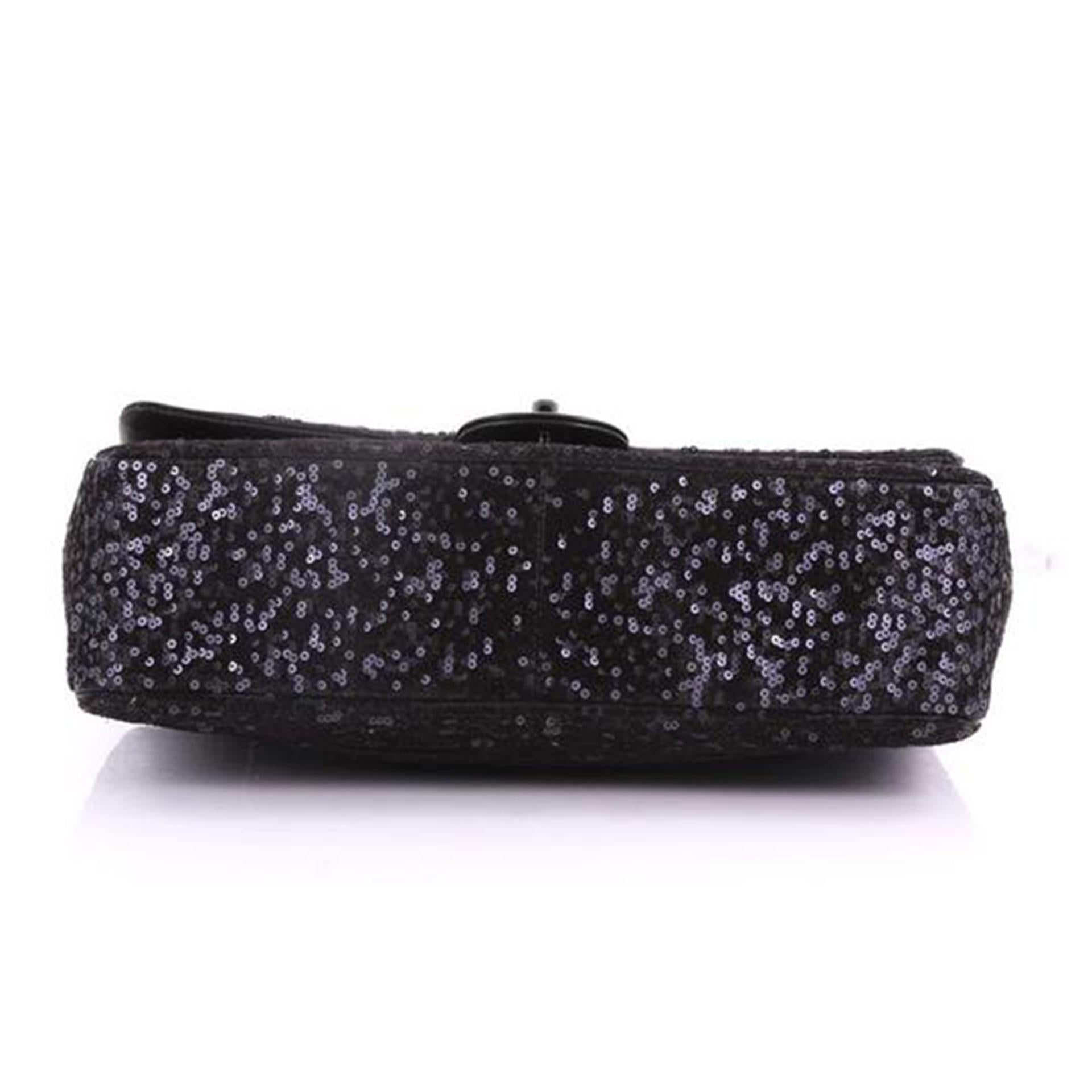 Chanel Black Sequins So Classic Jumbo Maxi Shoulder Bag For Sale 2