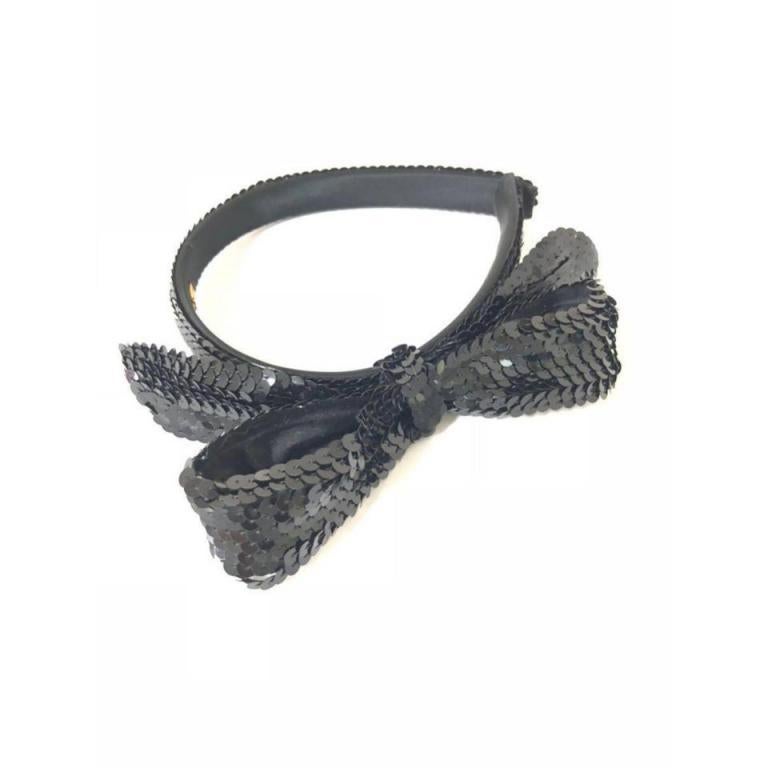 Chanel Black Sequion Bow Headband 232757 Hair Accessory For Sale 7