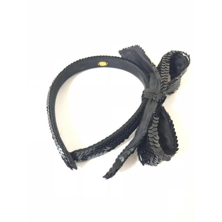 Chanel Black Sequion Bow Headband 232757 Hair Accessory For Sale 3
