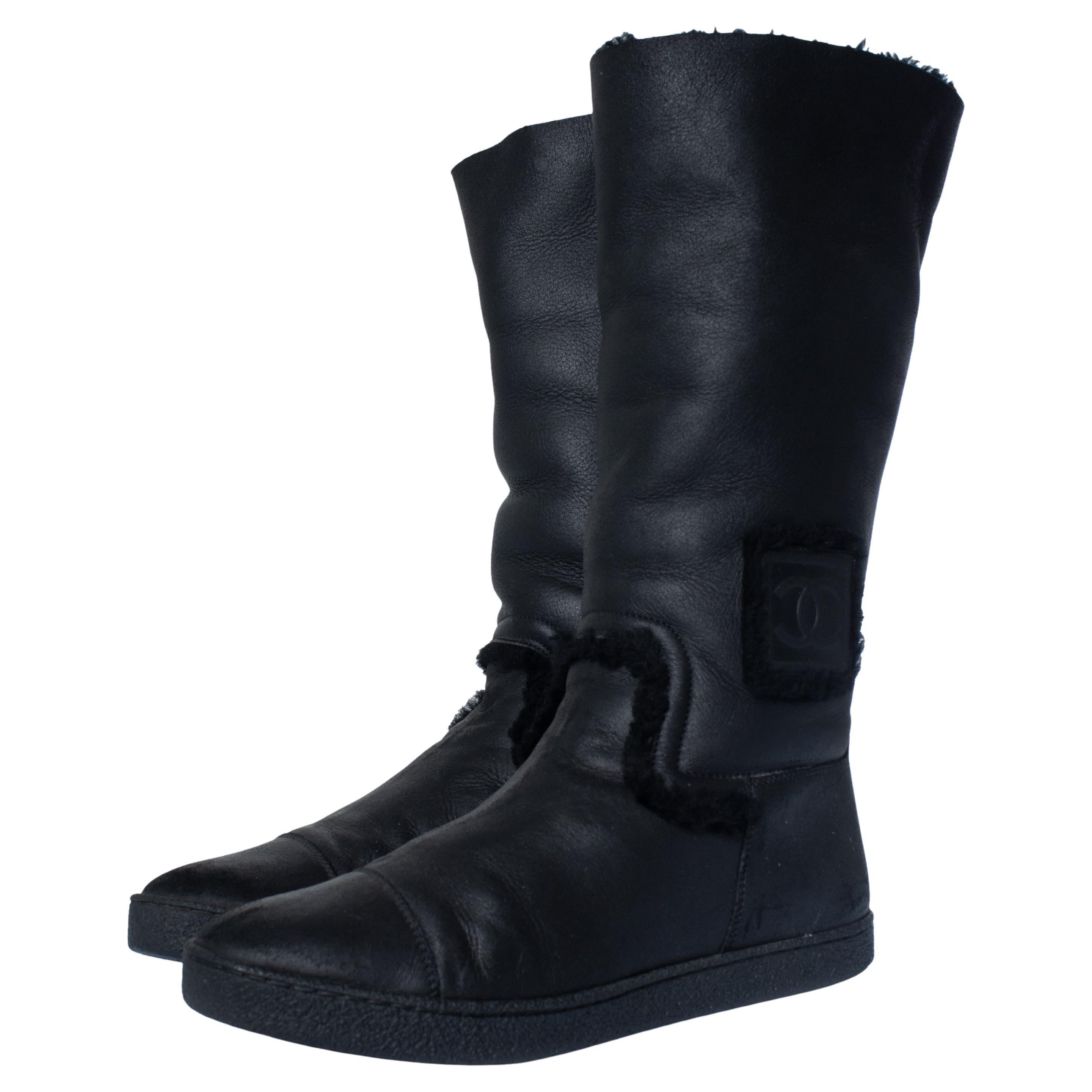 Chanel, Black shearling boots For Sale