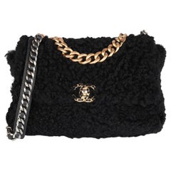 Chanel Black Shearling & Lambskin Leather Large 19 Flap Bag