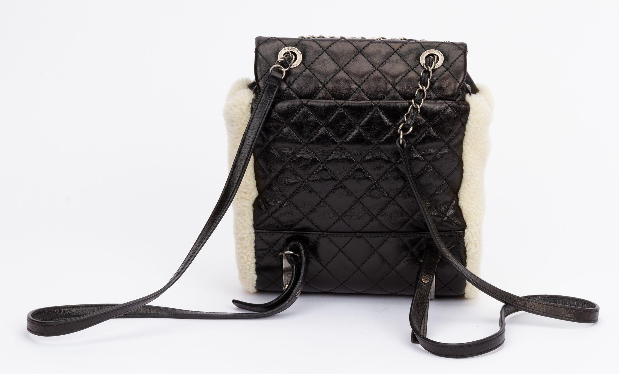 Beige Chanel Black Shearling Mint Backpack For Sale