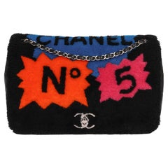 CHANEL Black Shearling & Quilted Lambskin Patchwork Maxi Classic Single Flap Bag