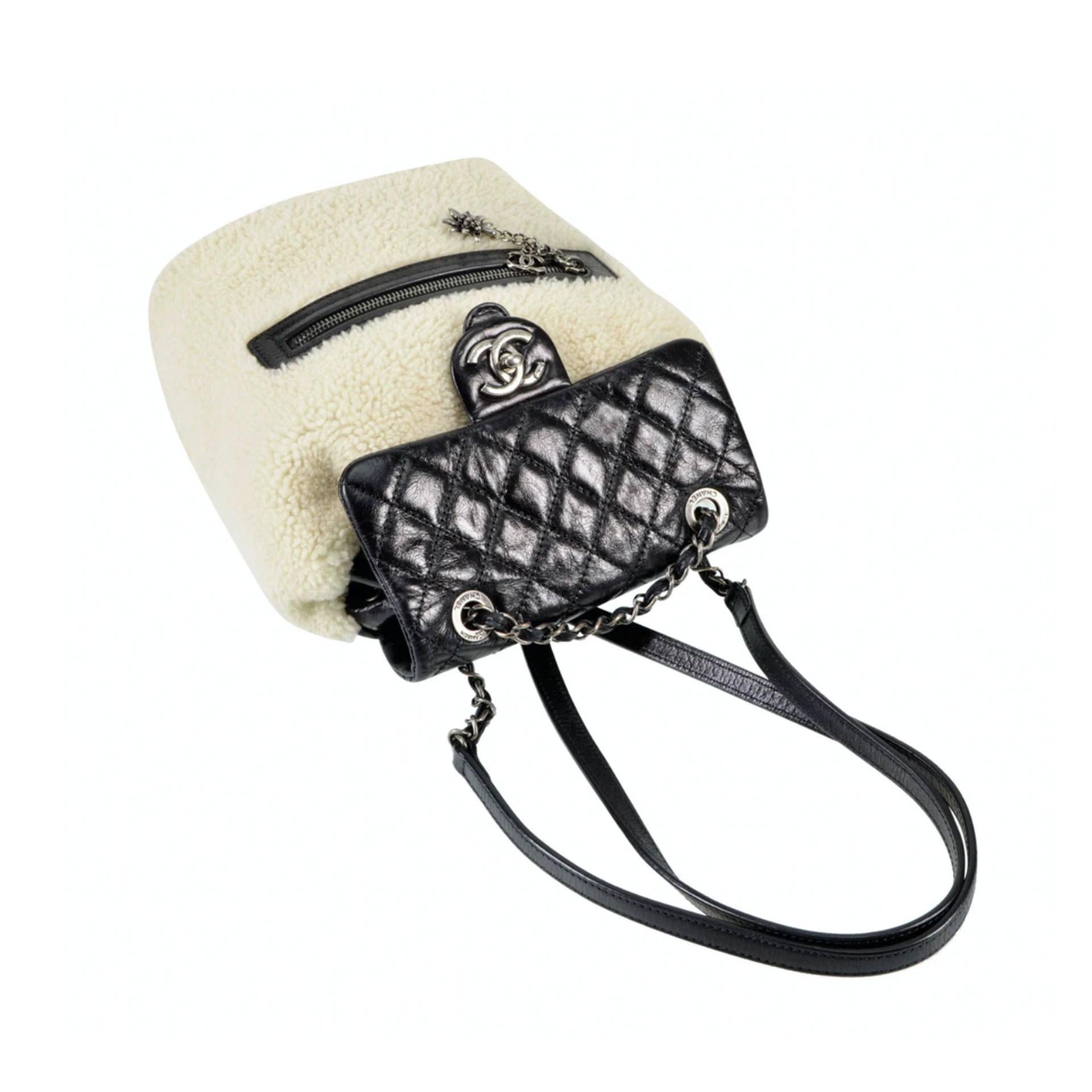 Chanel Black Shearlng Leather Paris-salzburg Mountain Backpack For Sale 2