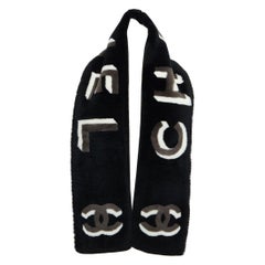 Chanel Black Sheepskin 3D Logo Scarf New