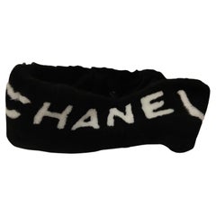 Chanel black sheepskin cashmere headband neck warmer