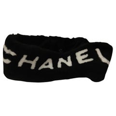 Chanel Schwarzes Schafsfell Kaschmir Stirnband Halswärmer