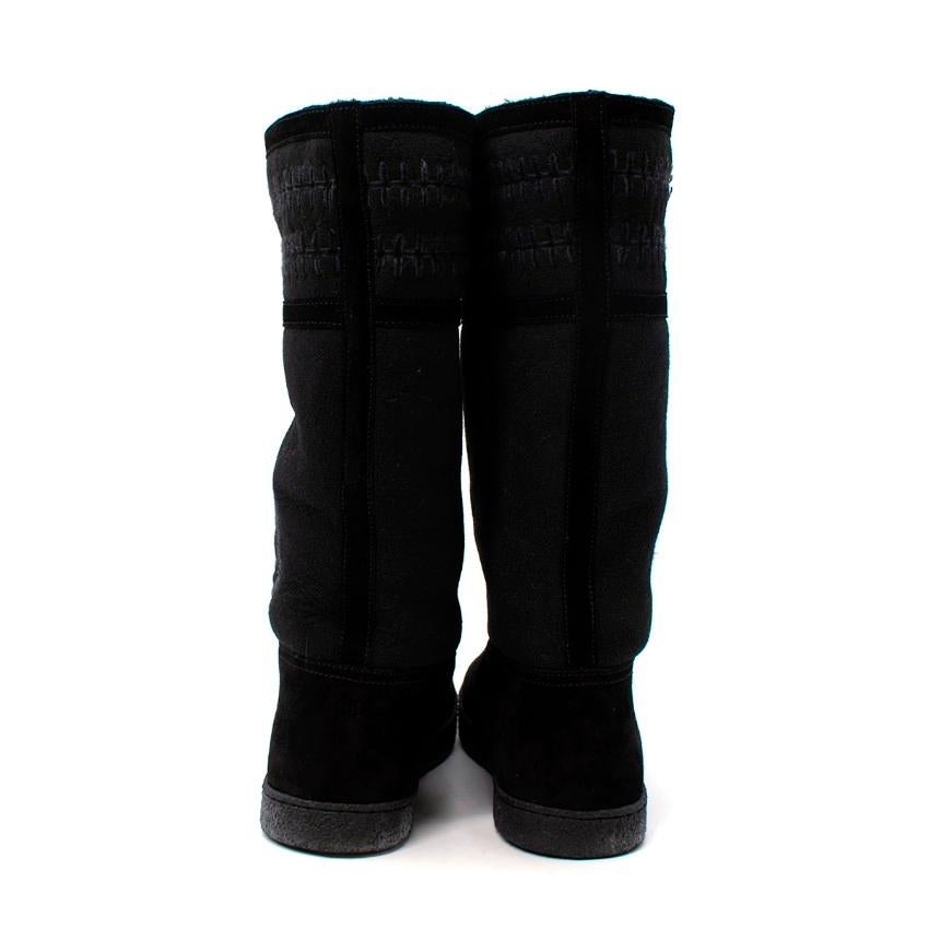 Chanel Black Sheepskin & Suede Embroidered Knee Boots In Excellent Condition For Sale In London, GB