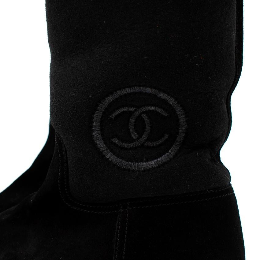 Chanel Black Sheepskin & Suede Embroidered Knee Boots For Sale 1