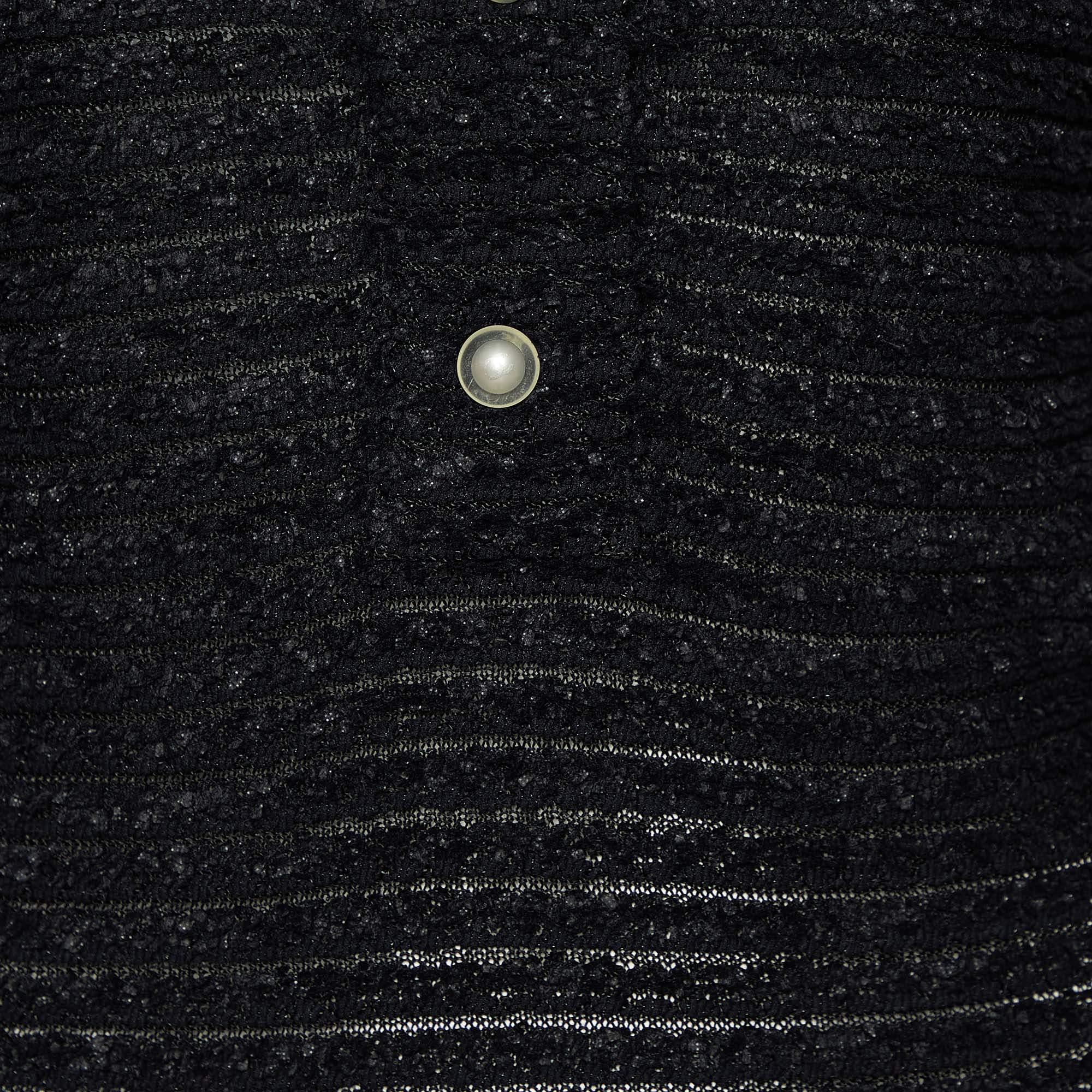 Chanel Black Sheer Knit Boucle Detail Top M In Good Condition In Dubai, Al Qouz 2