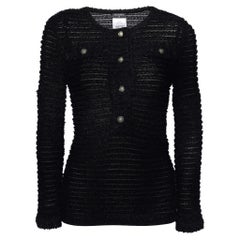 Chanel Black Sheer Knit Boucle Detail Top M