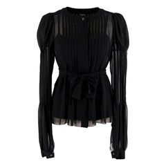 Chanel Black Sheer Pleated Blouse & Cami Top - Size US 6