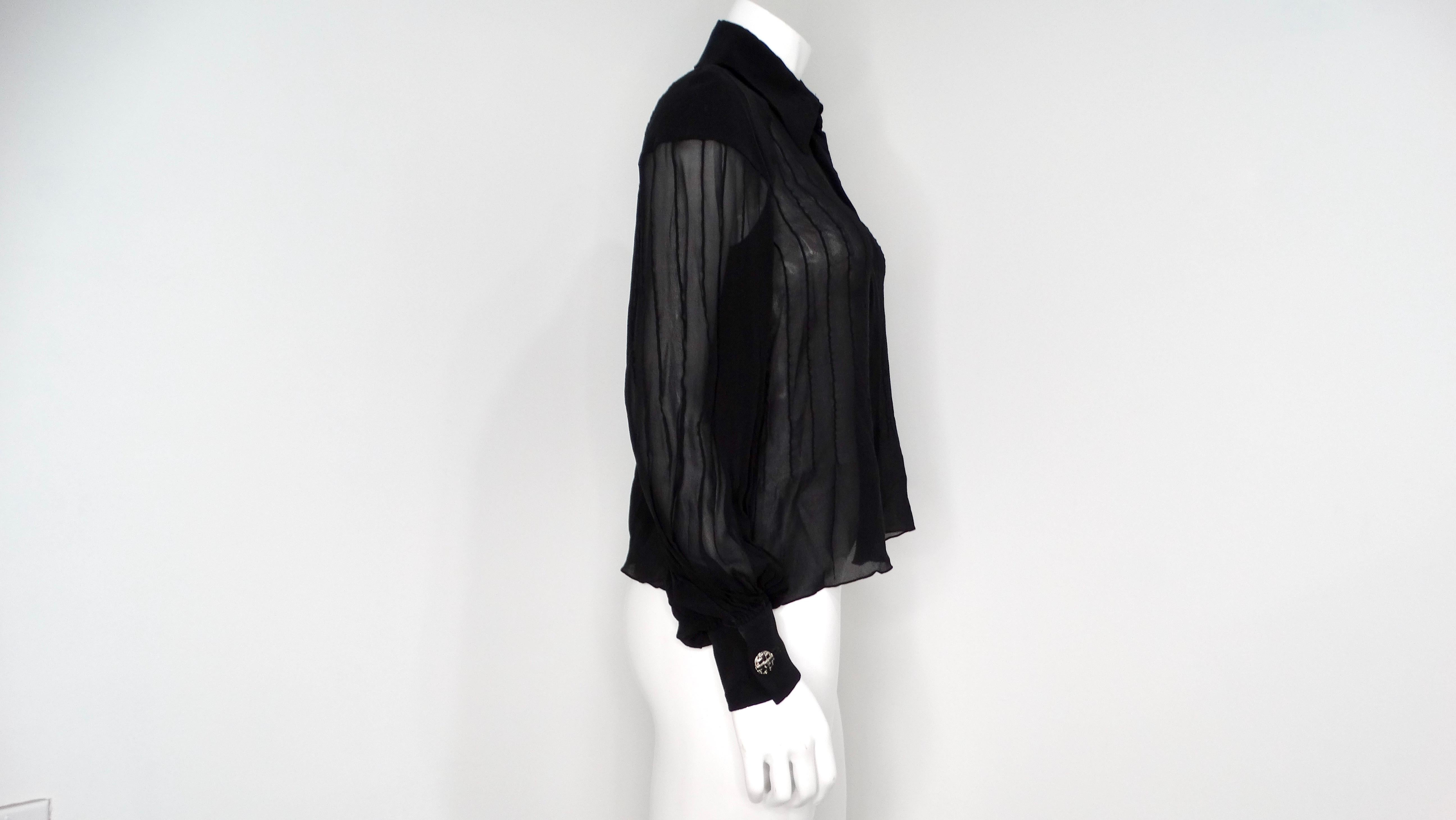 Chanel Black Sheer Silk Button-Up Long-Sleeve Blouse With Embellished Buttons 1