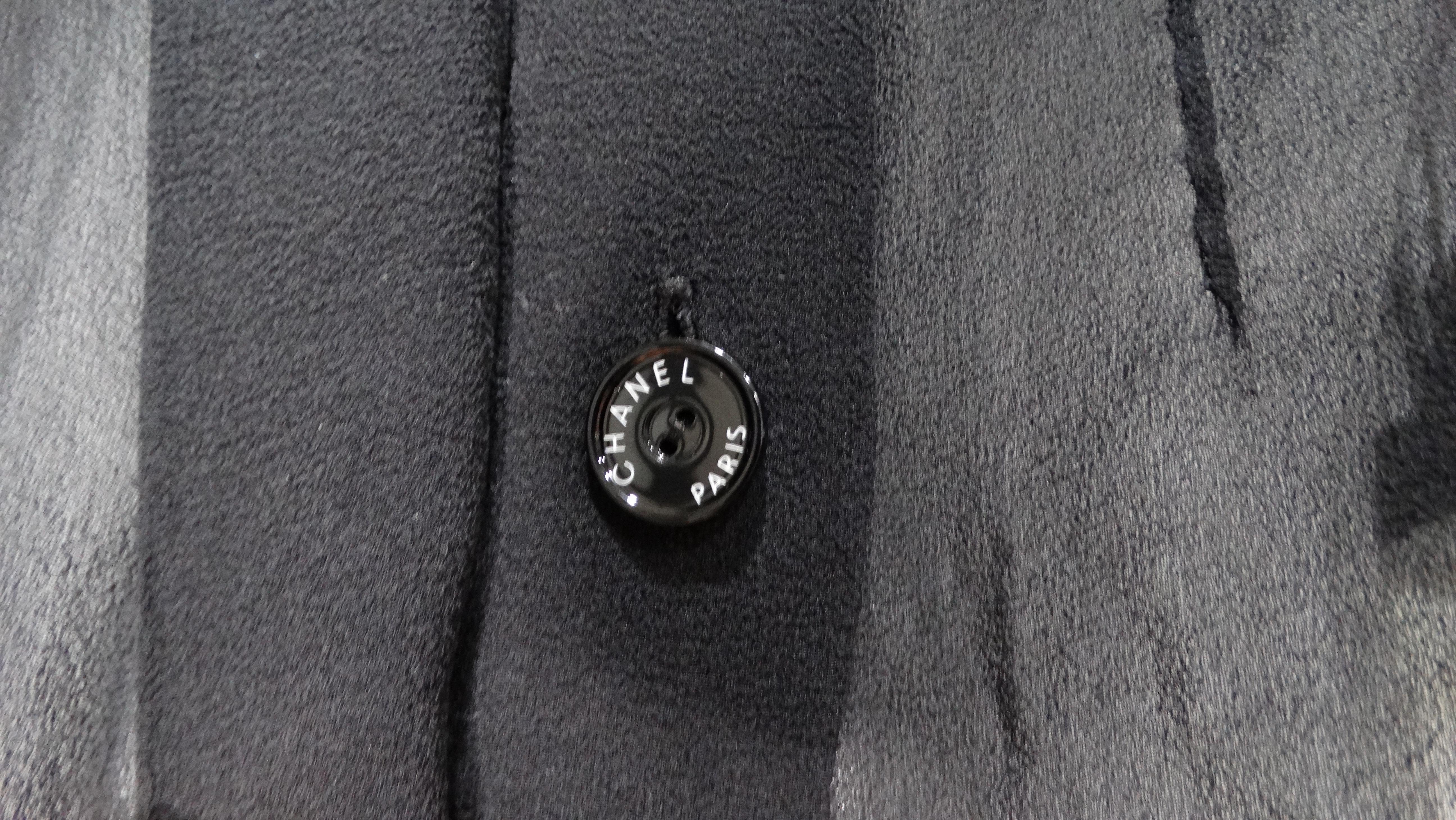 Chanel Black Sheer Silk Button-Up Long-Sleeve Blouse With Embellished Buttons 3
