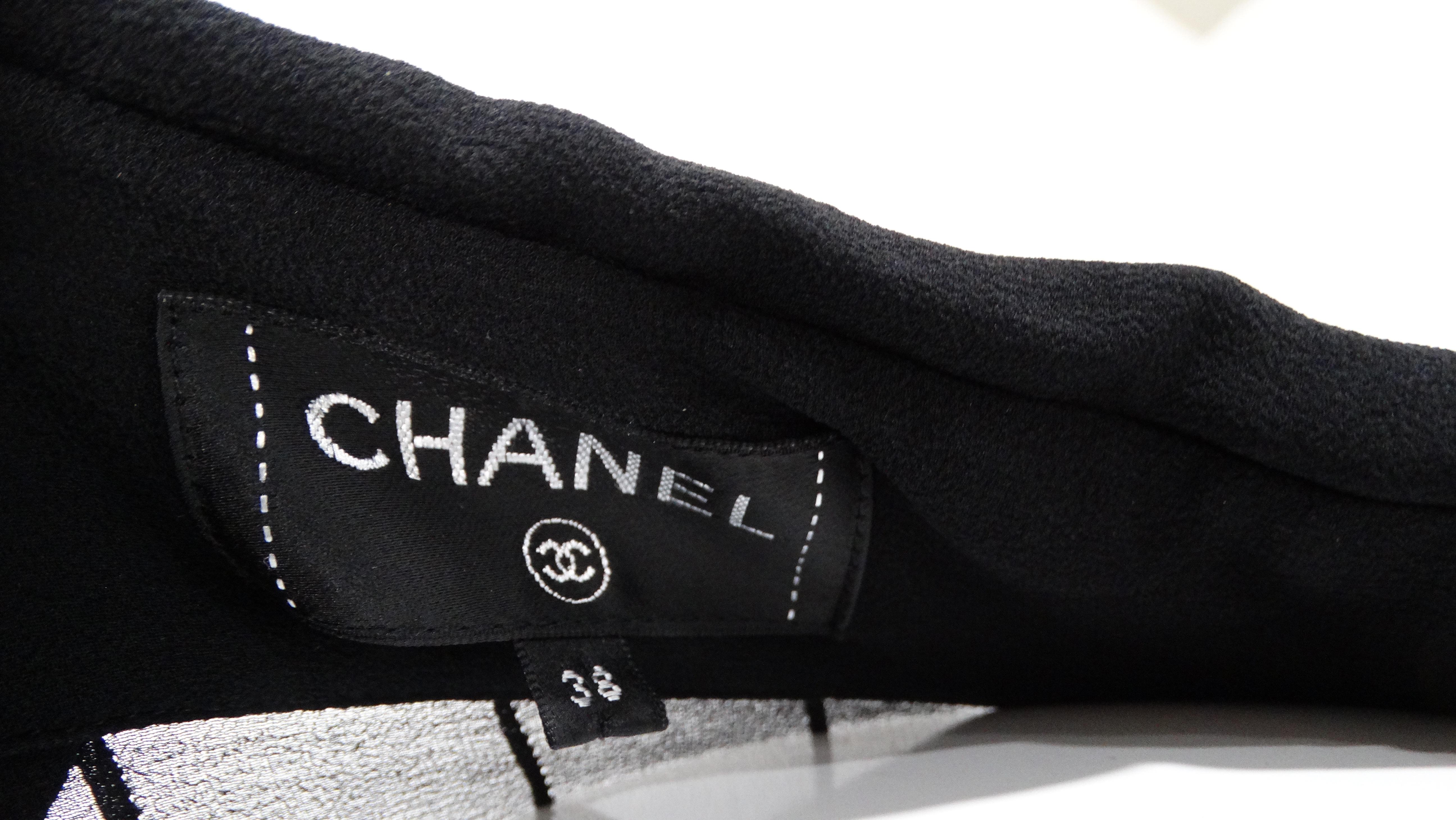 Chanel Black Sheer Silk Button-Up Long-Sleeve Blouse With Embellished Buttons 4