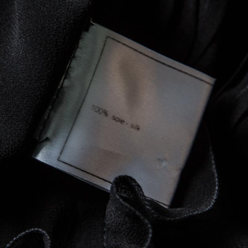 Women's Chanel Black Sheer Silk Pintucked Ruffle Detail Blouson Top L