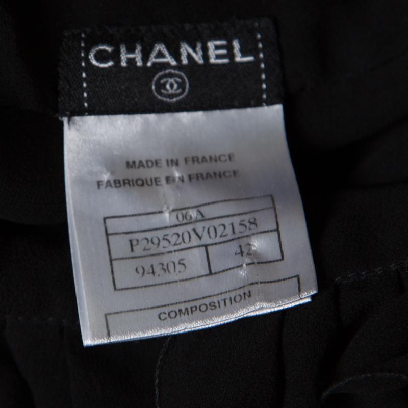 Chanel Black Sheer Silk Pintucked Ruffle Detail Blouson Top L 2