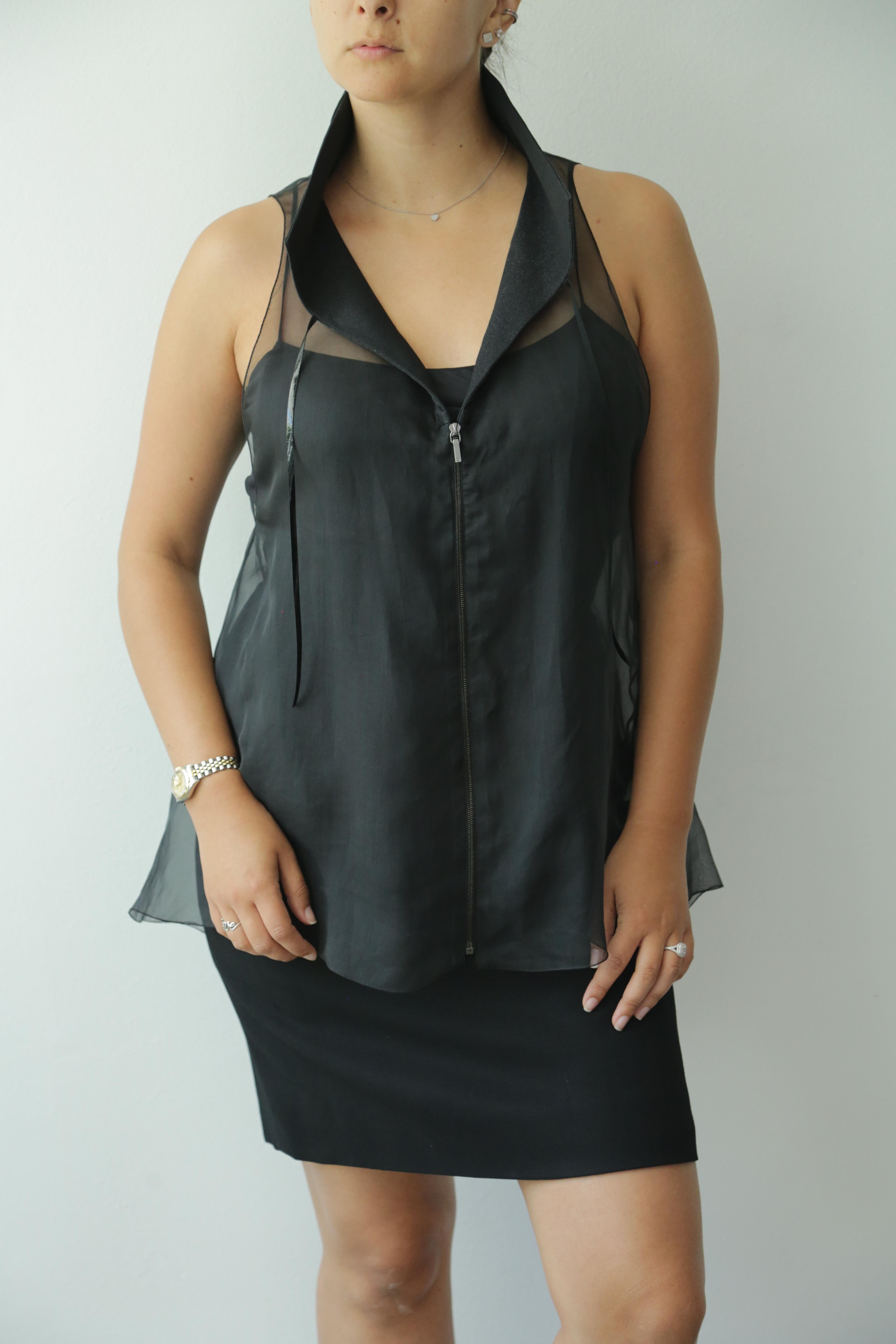 CHANEL Black Sheer Sleeveless Collar Blouse Size 36 For Sale 3