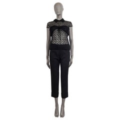 CHANEL black SHEER STAR LACE Cap Sleeve Blouse Shirt M