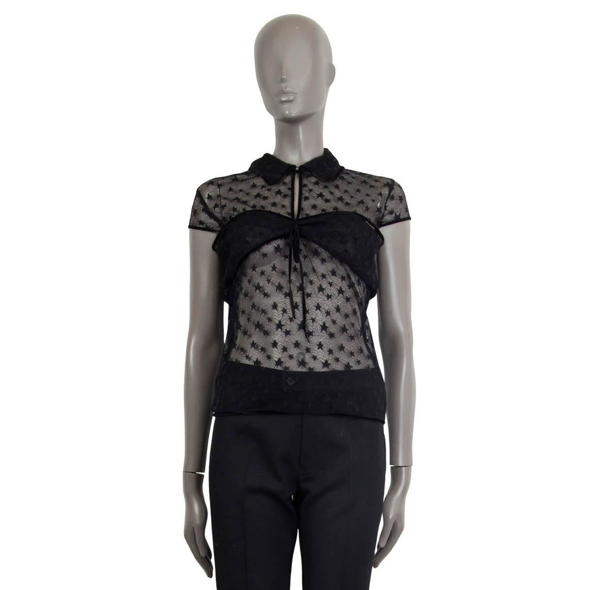 CHANEL schwarzes SHEER STAR LACE Kapuzenärmel-Bluse Shirt M (Schwarz) im Angebot