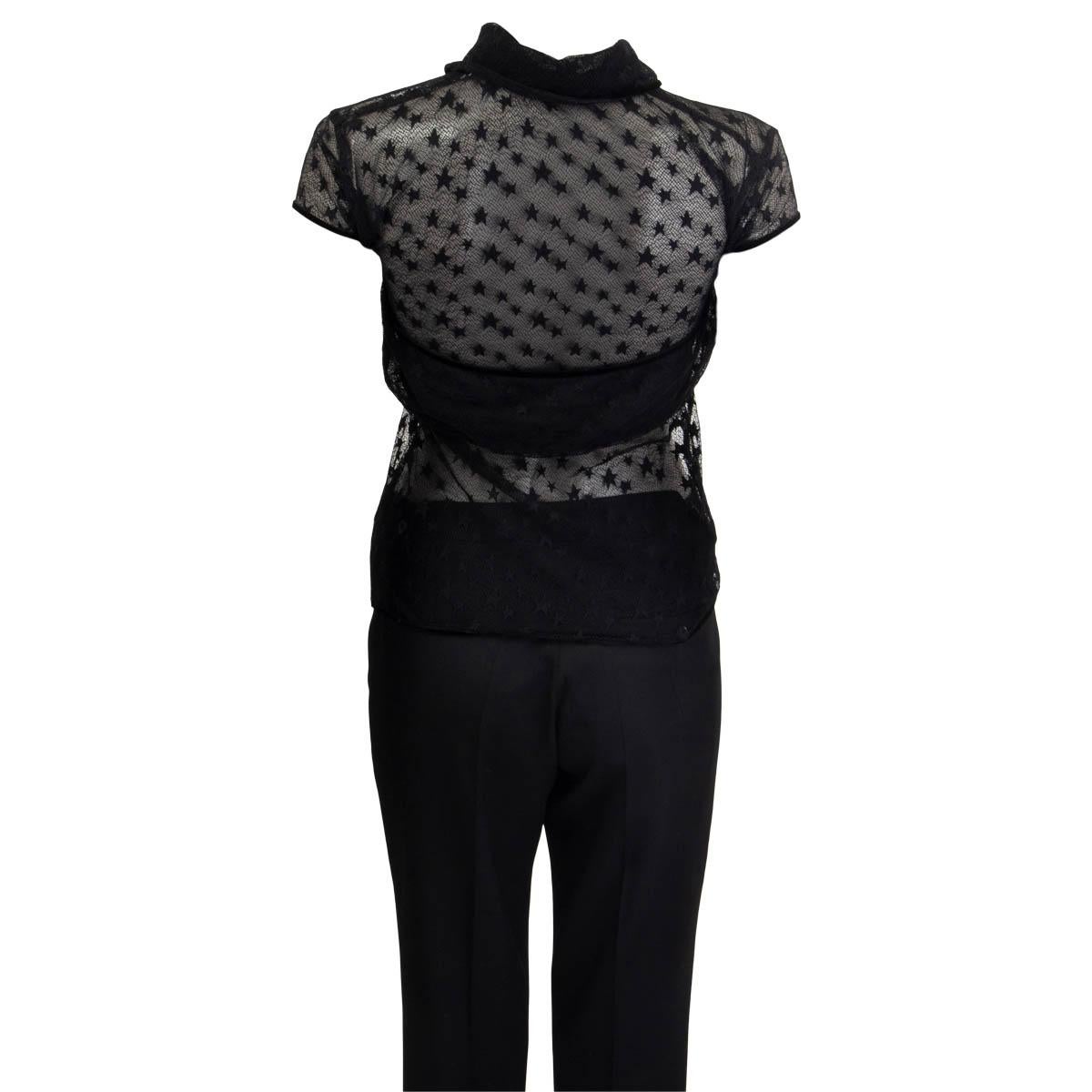 Black CHANEL black SHEER STAR LACE Cap Sleeve Blouse Shirt M For Sale