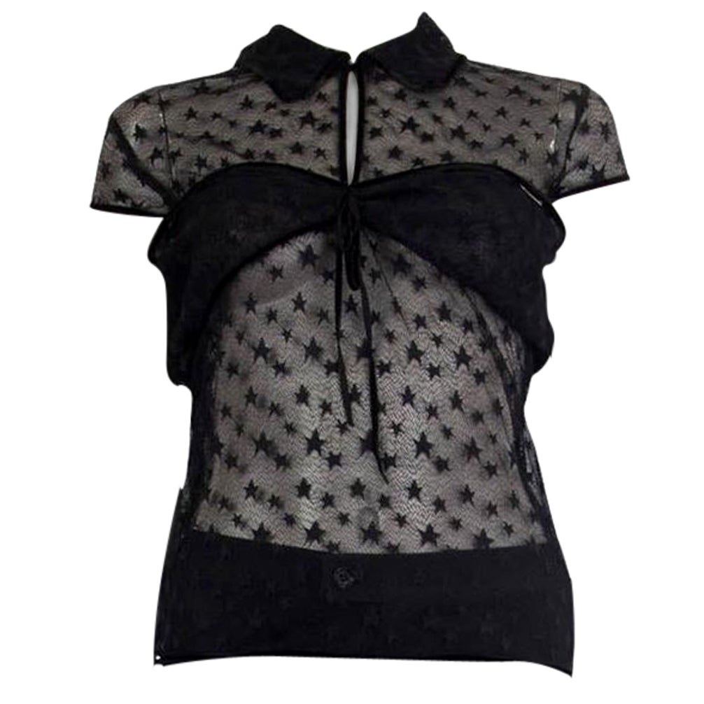 Chemisier Chanel noir à manches courtes en dentelle étoile avec capuchon, taille M
