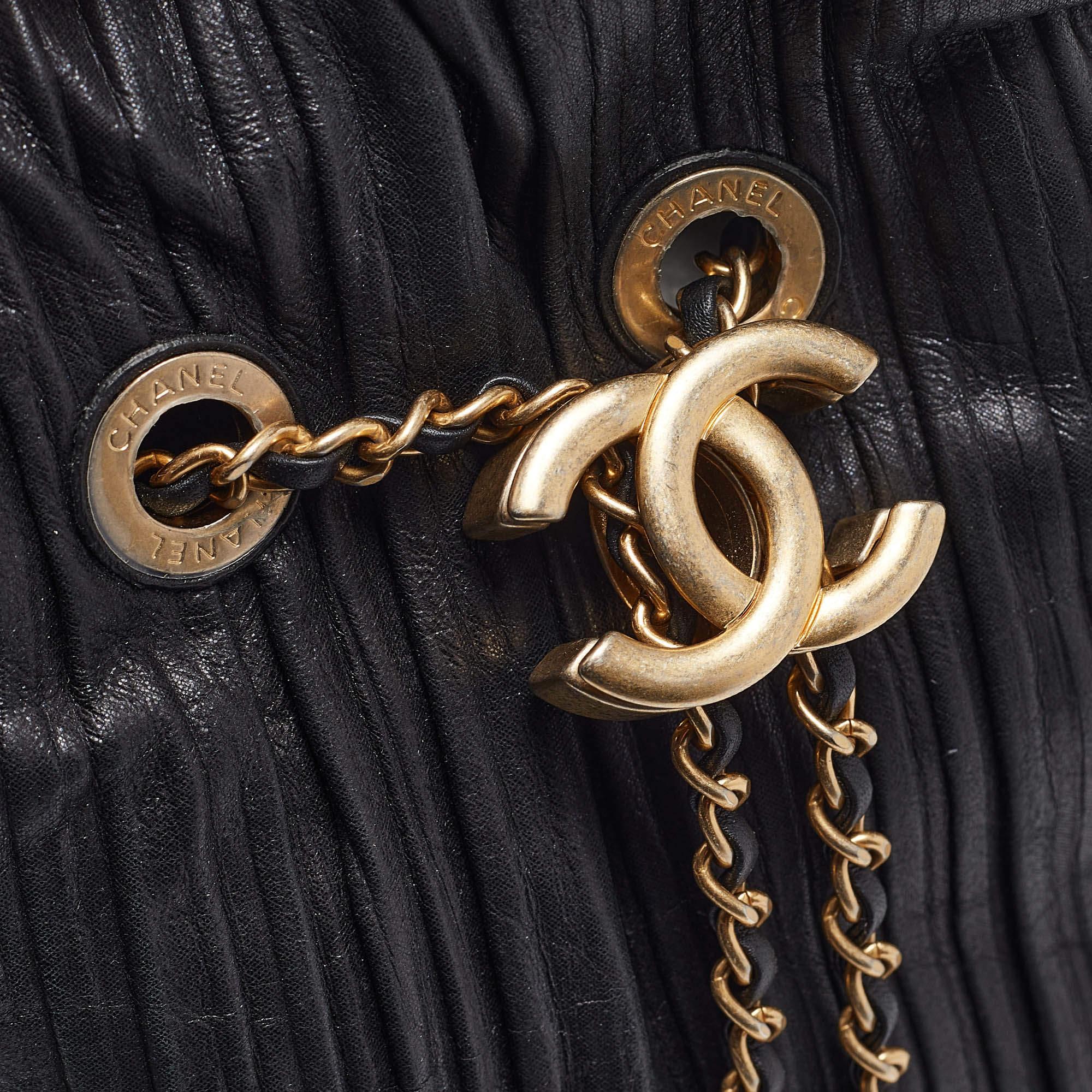Chanel Black Shimmer Leather Coco Pleats Sling Backpack 1