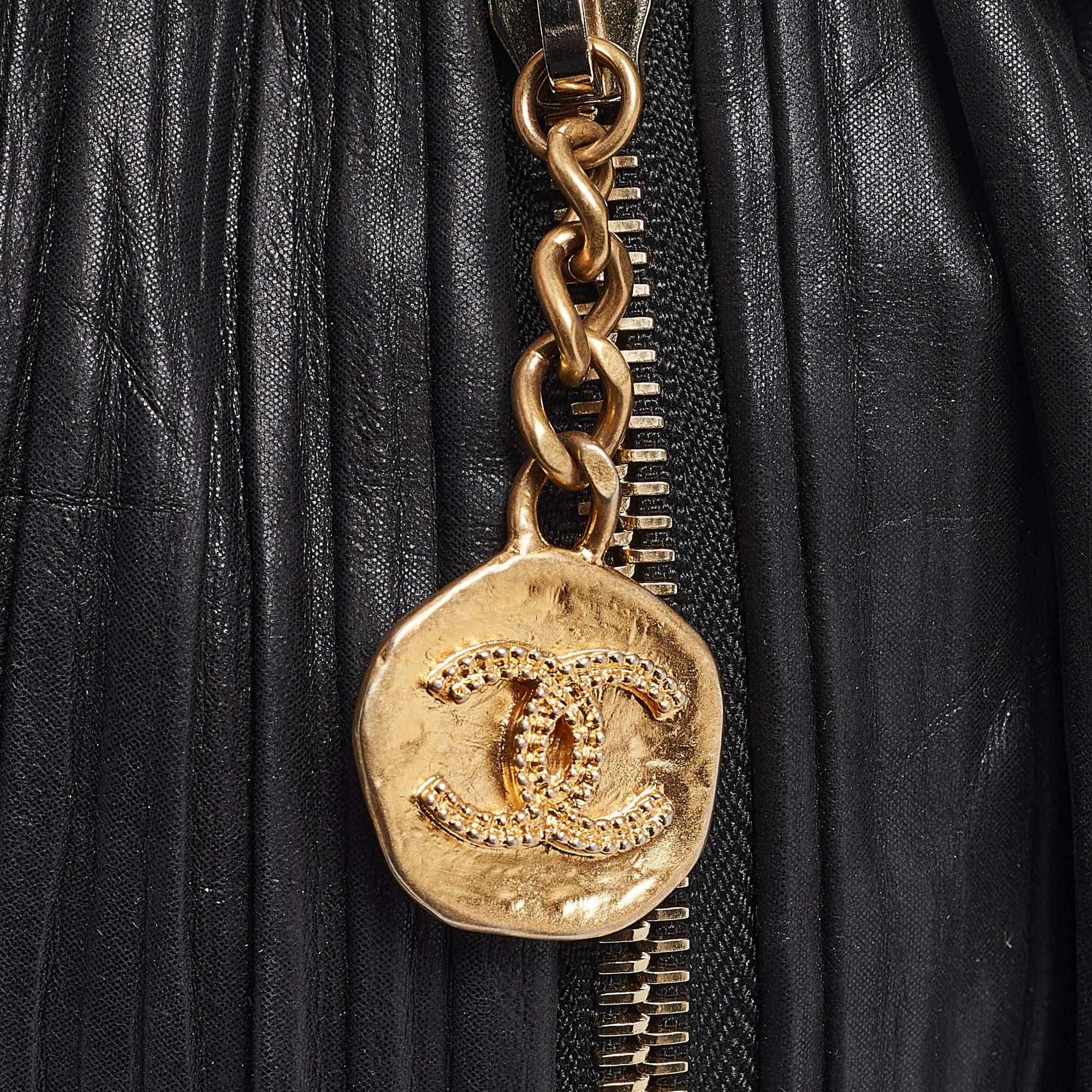 Chanel Black Shimmer Leather Coco Pleats Sling Backpack 2