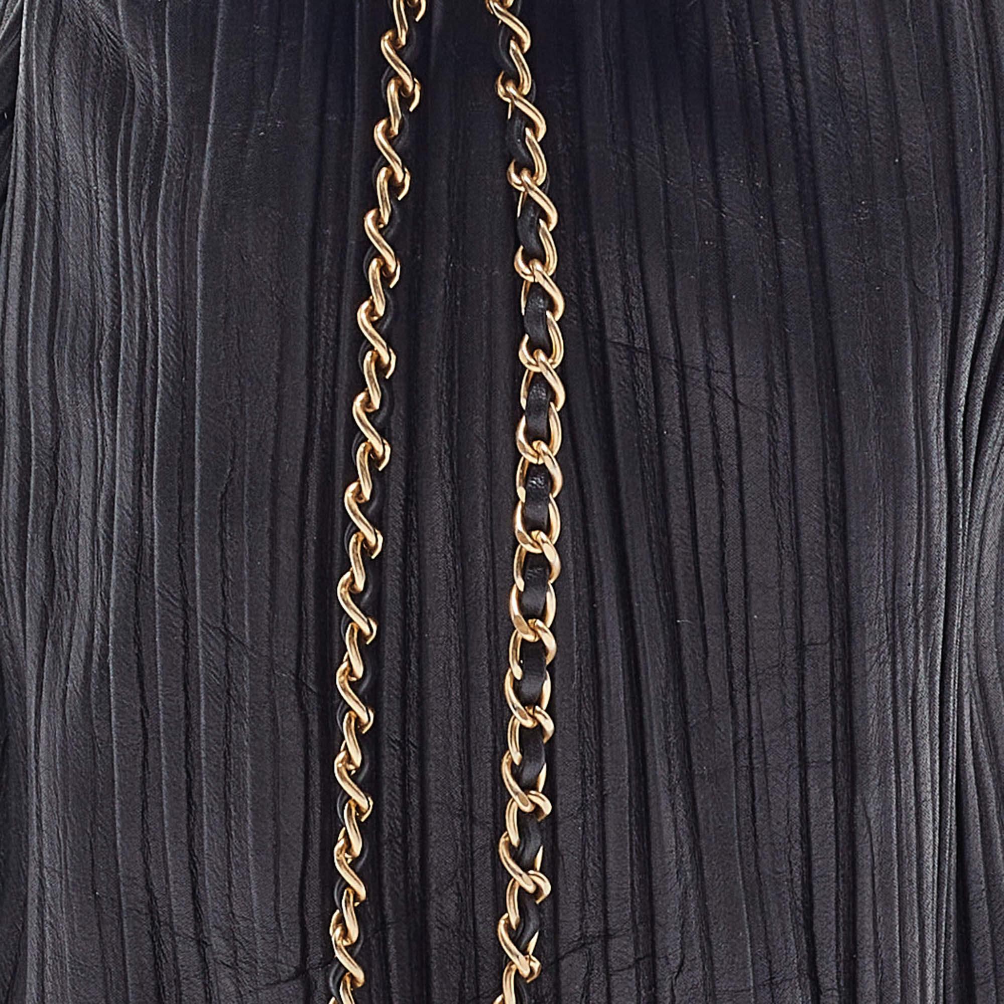Chanel Black Shimmer Leather Coco Pleats Sling Backpack 3