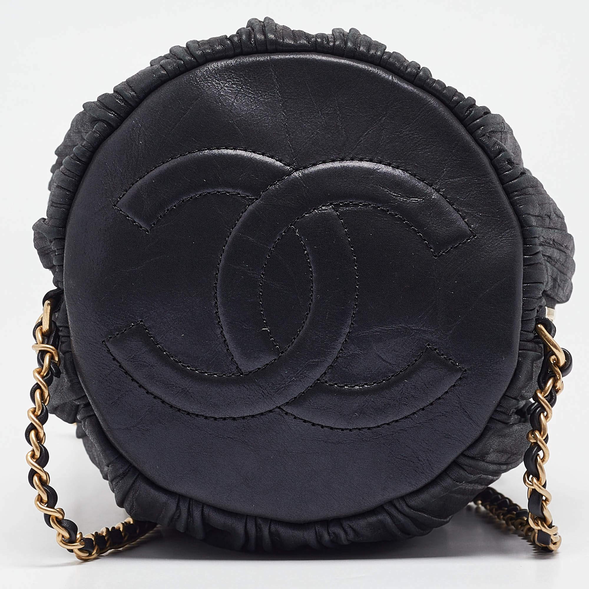 Chanel Black Shimmer Leather Coco Pleats Sling Backpack 4