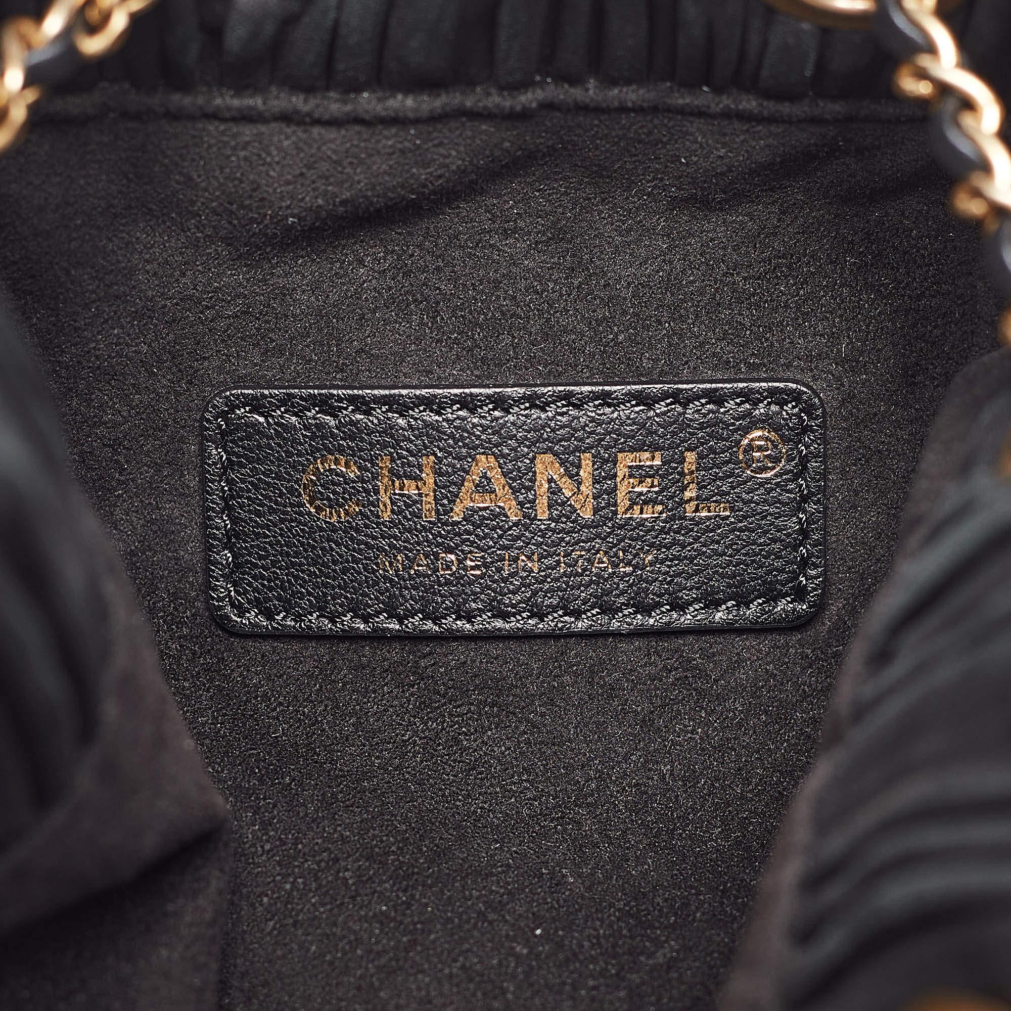 Chanel Black Shimmer Leather Coco Pleats Sling Backpack 5