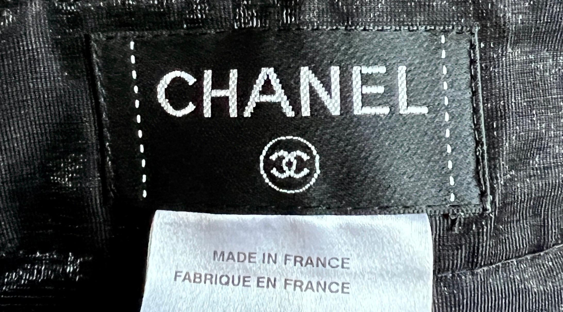 CHANEL Black Shimmering Linen Evening Pants Jacket Suit Tuxedo Smoking 42-44 For Sale 7