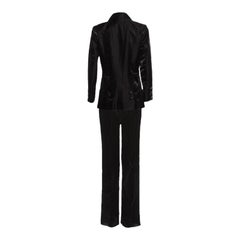 CHANEL Black Shimmering Linen Evening Pants Jacket Suit Tuxedo Smoking 42-44