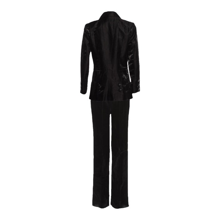 Lot - CHANEL BOUTIQUE BLACK WOOL CREPE JACKET AND LONG STRAIGHT SKIRT SUIT,  SIZE 38