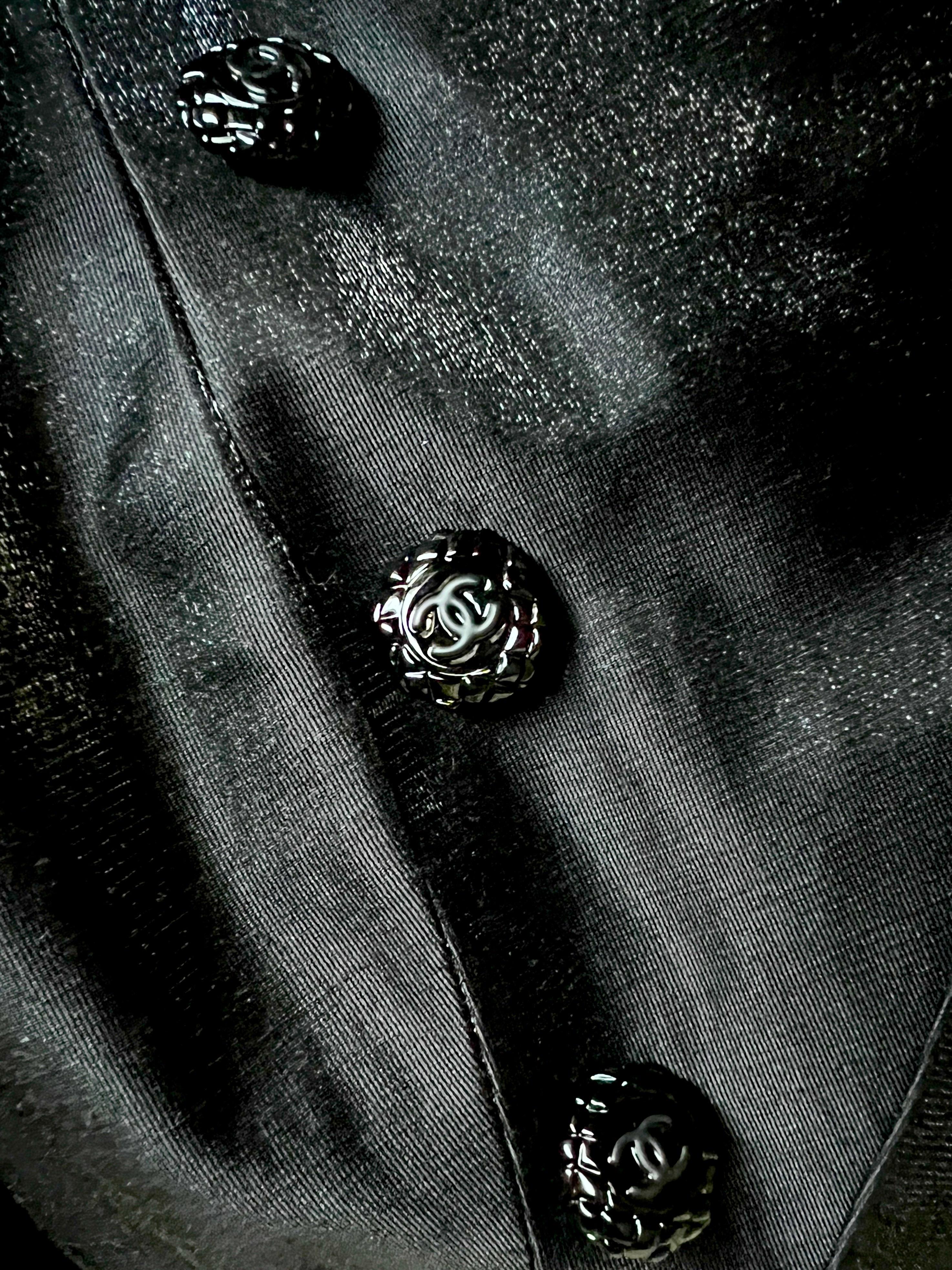 CHANEL Black Shimmering Linen Evening Pants Jacket Suit Tuxedo Smoking 42-44 en vente 3