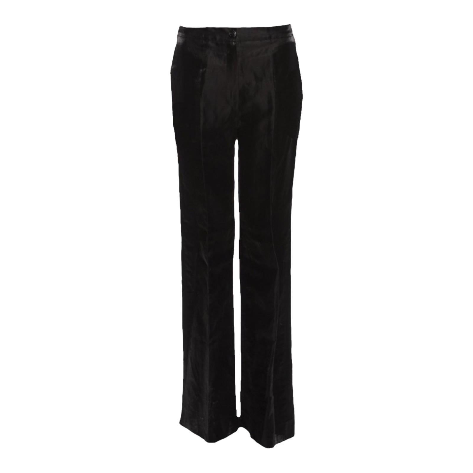 CHANEL Black Shimmering Linen Evening Pants Jacket Suit Tuxedo Smoking 42-44 For Sale 4