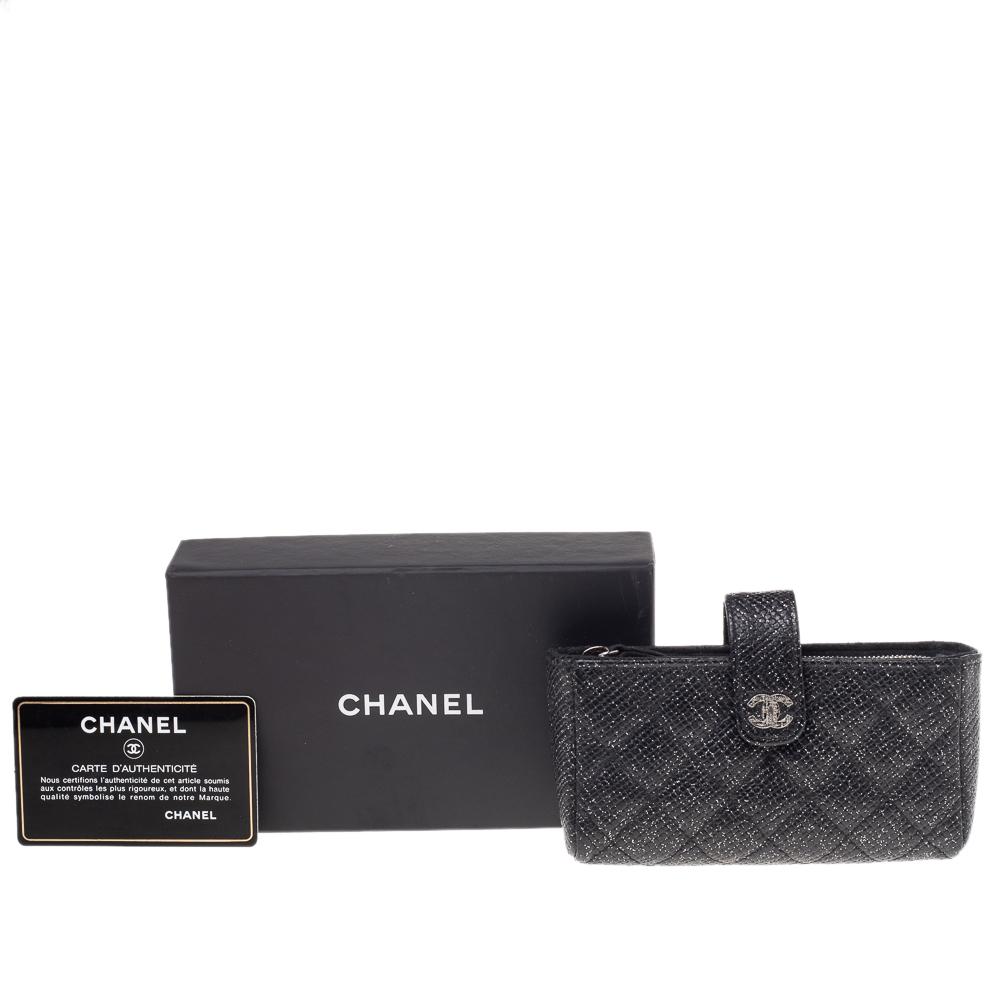 Chanel Black Shimmering Quilted Leather CC Phone Pouch 7