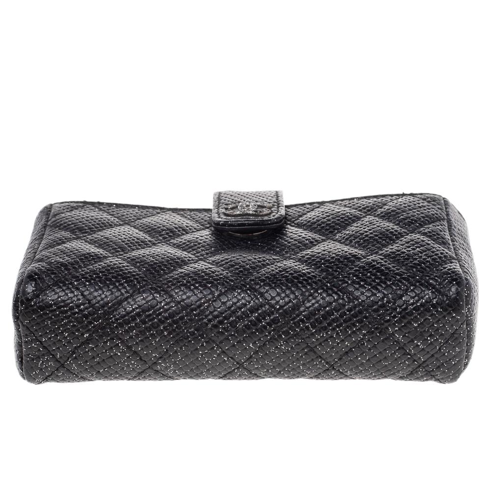 Women's Chanel Black Shimmering Quilted Leather CC Phone Pouch