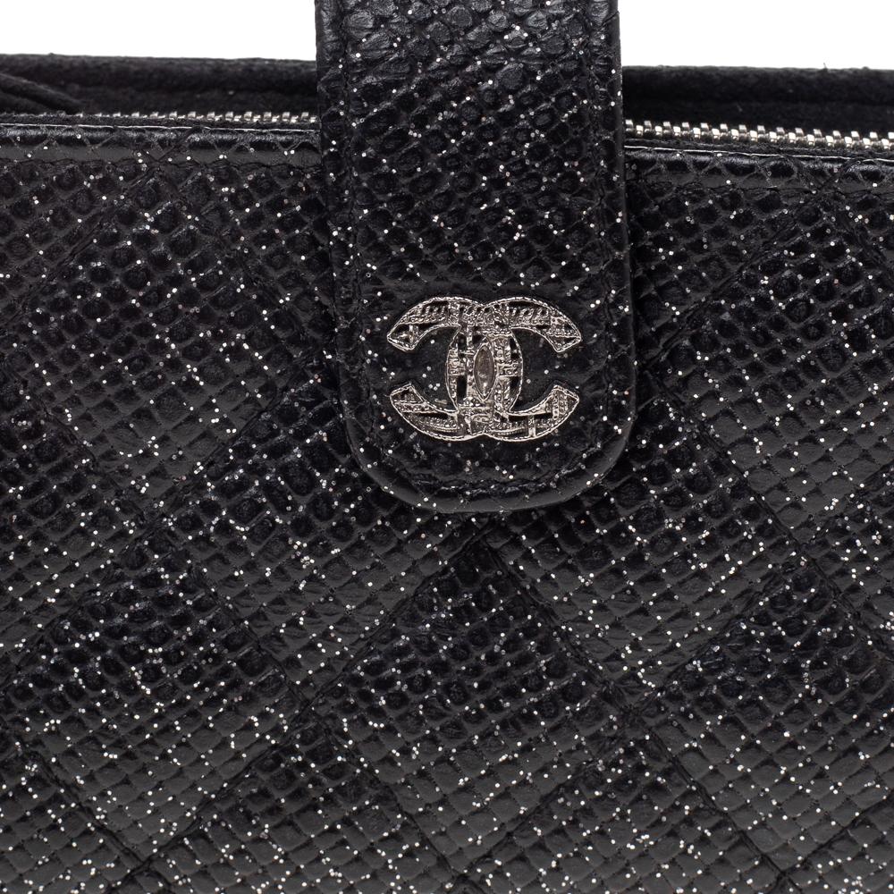 Chanel Black Shimmering Quilted Leather CC Phone Pouch 1