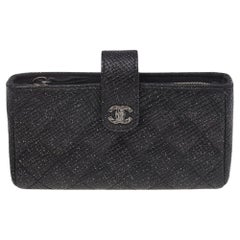 Chanel Black Shimmering Quilted Leather CC Phone Pouch