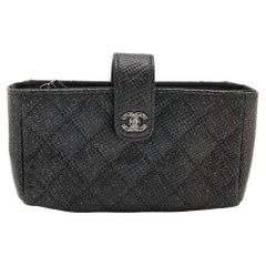 Chanel Black Shimmering Quilted Leather CC Phone Pouch