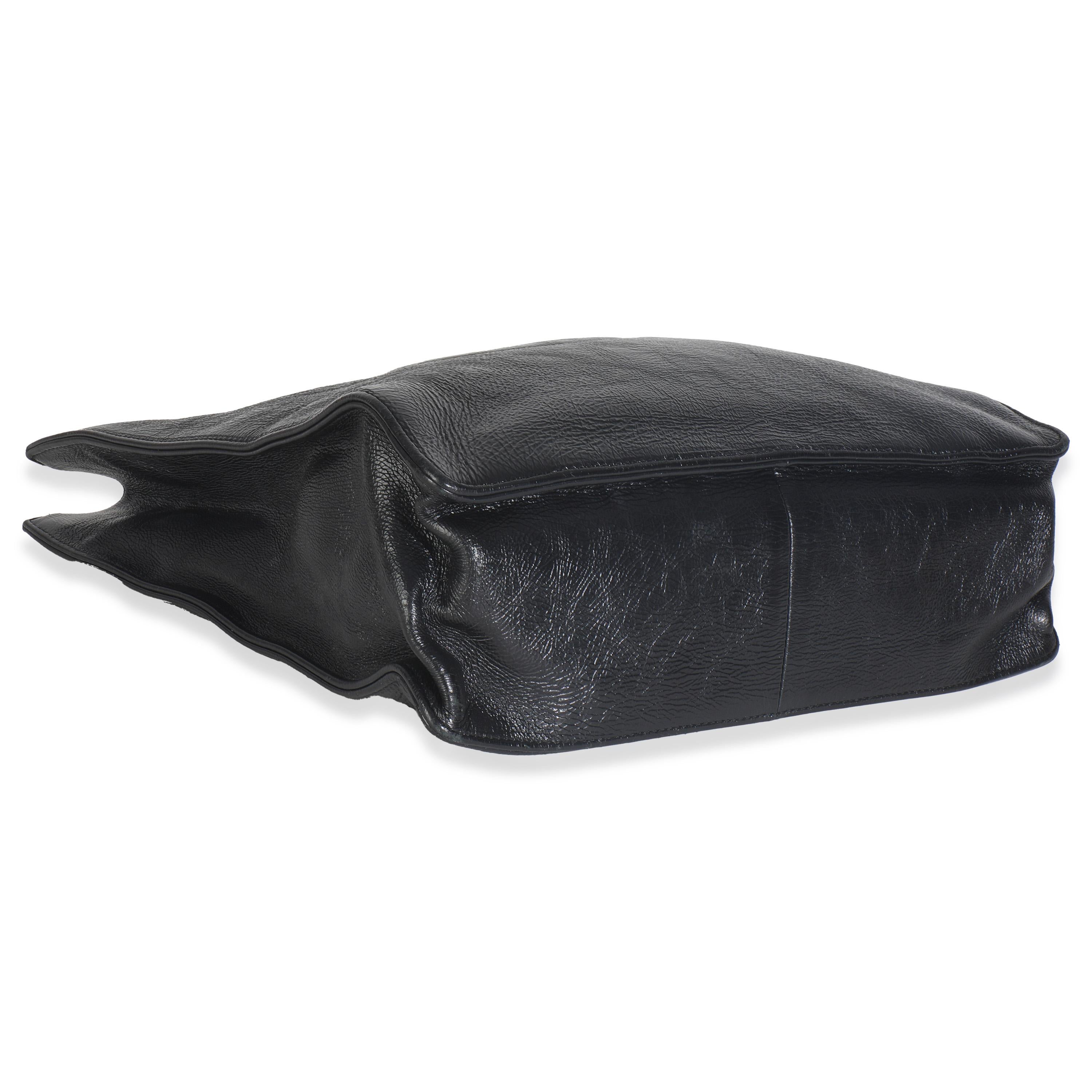 Chanel Schwarz Glänzend Gealtert Kalbsleder Nord Süd Einkaufstasche im Angebot 2