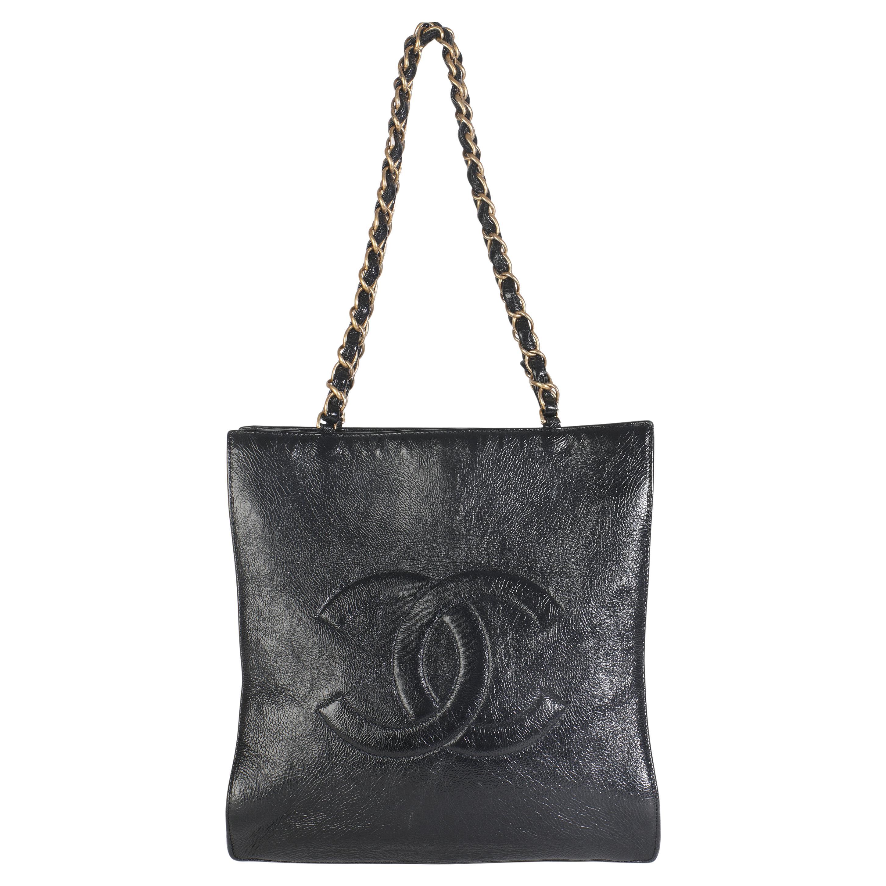 Chanel Borsa in pelle di vitello invecchiata lucida nera Nord Sud