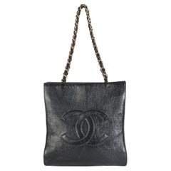 Chanel Bolsa de la compra de piel de becerro envejecida brillante negra Norte Sur