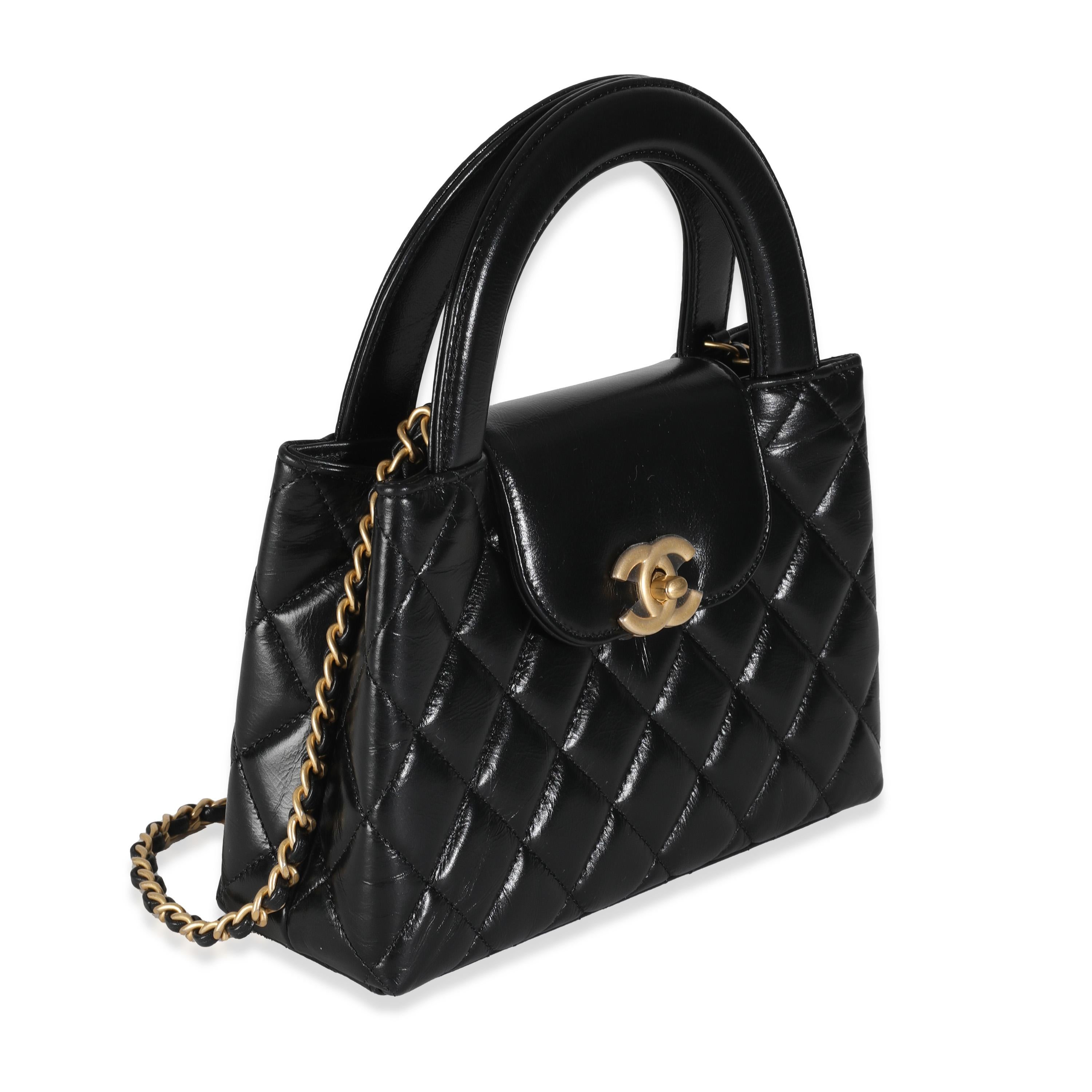 Chanel Black Shiny Aged Calfskin Quilted Nano Kelly Shopper In Excellent Condition In New York, NY